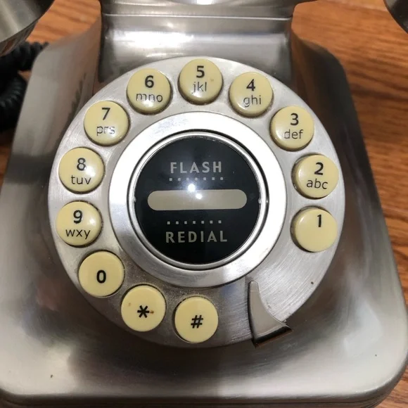 Pottery Barn Retro Grand Phone Brushed Silver Push Button Desktop Telephone - Picture 2 of 4